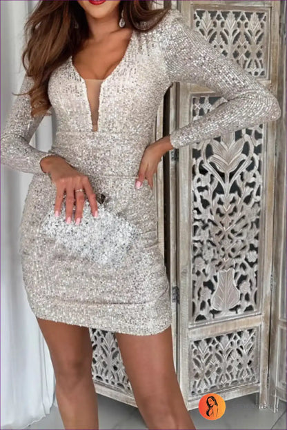 Bodycon Dress with Deep v Neckline - Night-out Glamour for Autumn, Bodycon, Cutout, Date Night,