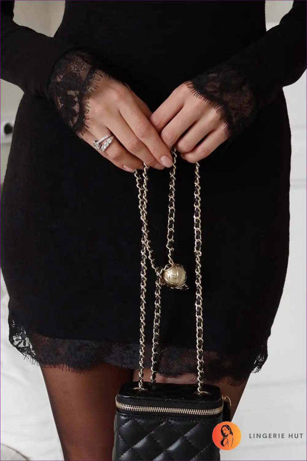 Bodycon Dress with Lace V-neck - Effortless Parisian Evenings for Autumn, Bodycon, Clubwear, Date Night,