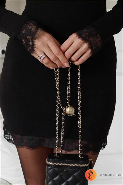 Bodycon Dress with Lace V-neck - Effortless Parisian Evenings for Autumn, Bodycon, Clubwear, Date Night,