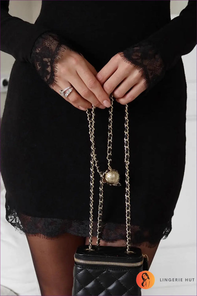 Bodycon Mini Dress with Lace V-Neck - Understated Glamour