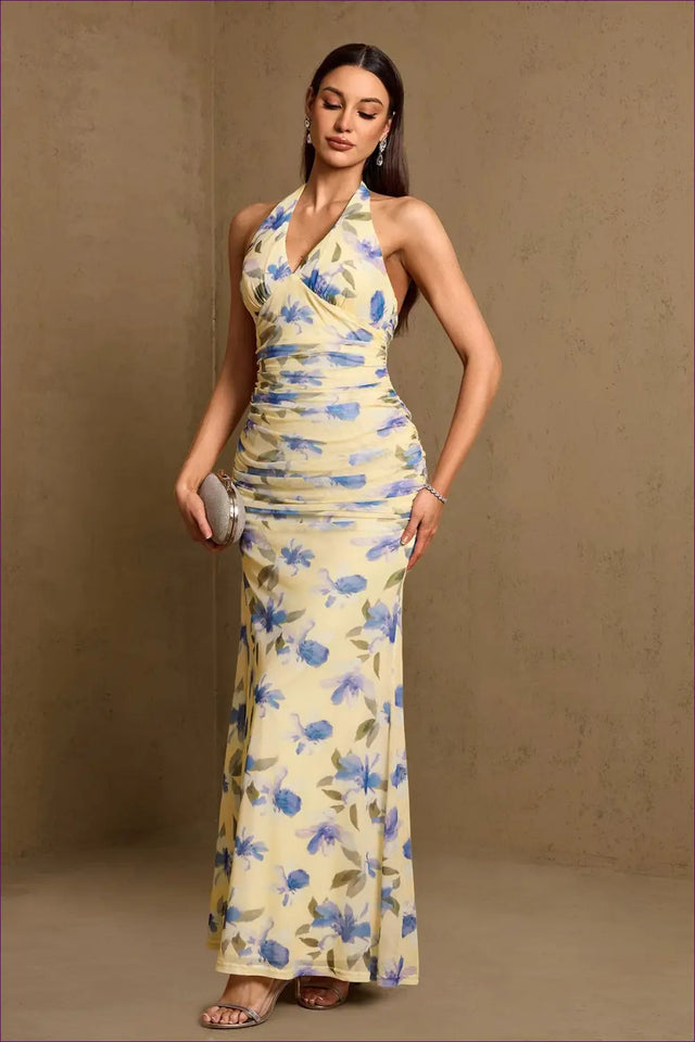 Bodycon Dress with Ruched Waist - Tropical Ease
