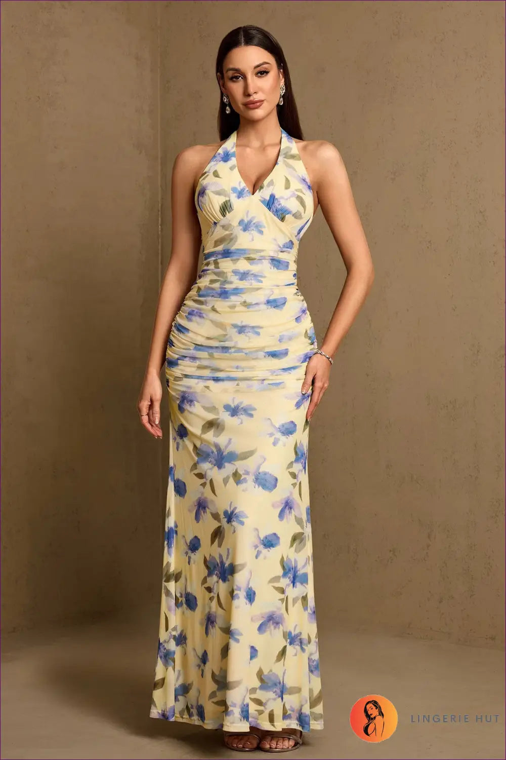 Bodycon Dress with Ruched Waist - Tropical Ease - Casual • Cotton • Dresses • Everyday - Lingerie Hut