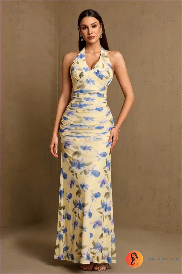 Bodycon Dress with Ruched Waist - Tropical Ease