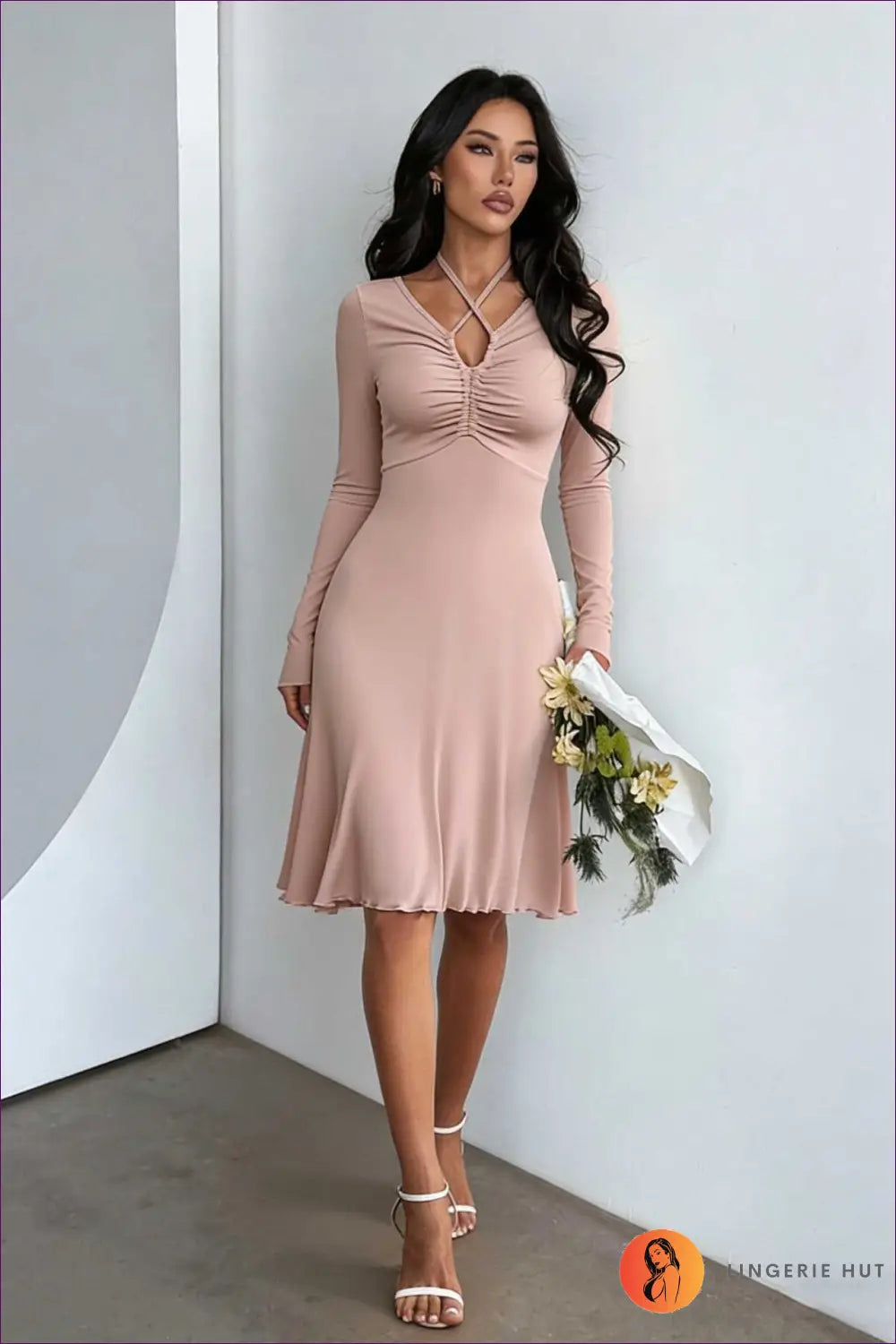 Bodycon Dress with Ruched Waist - Quiet Confidence - s / Pink - Casual • Cotton • Dresses • Everyday - Lingerie Hut