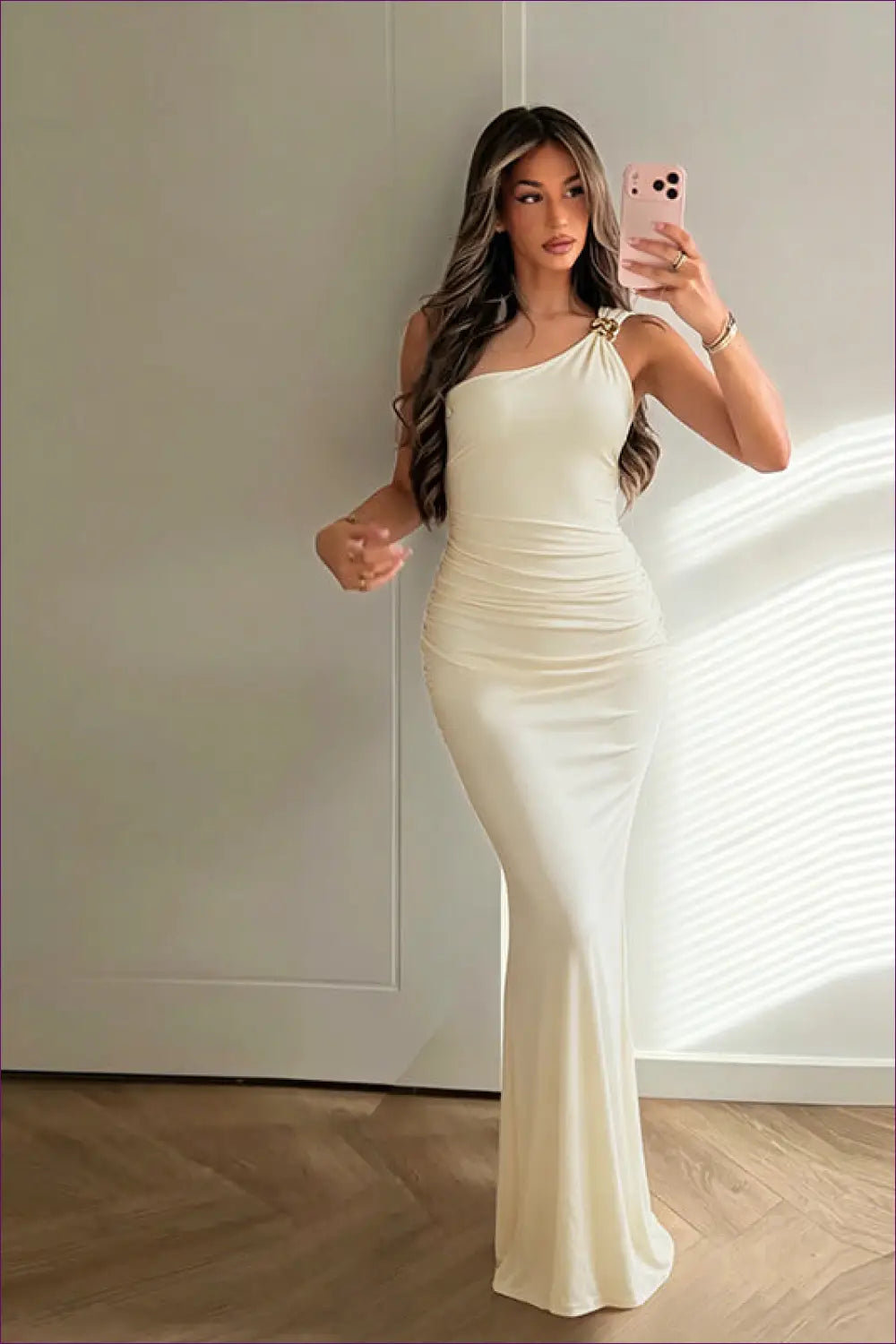 Bodycon Dress with Ruched Waist - Soft Focus Charm - Casual • Cotton • Dresses • Everyday - Lingerie Hut