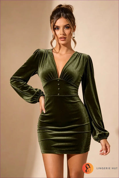 Bodycon Dress with Ruched Waist - Sunlit Ease - s / Army Green - Casual • Cotton • Dresses • Everyday - Lingerie Hut