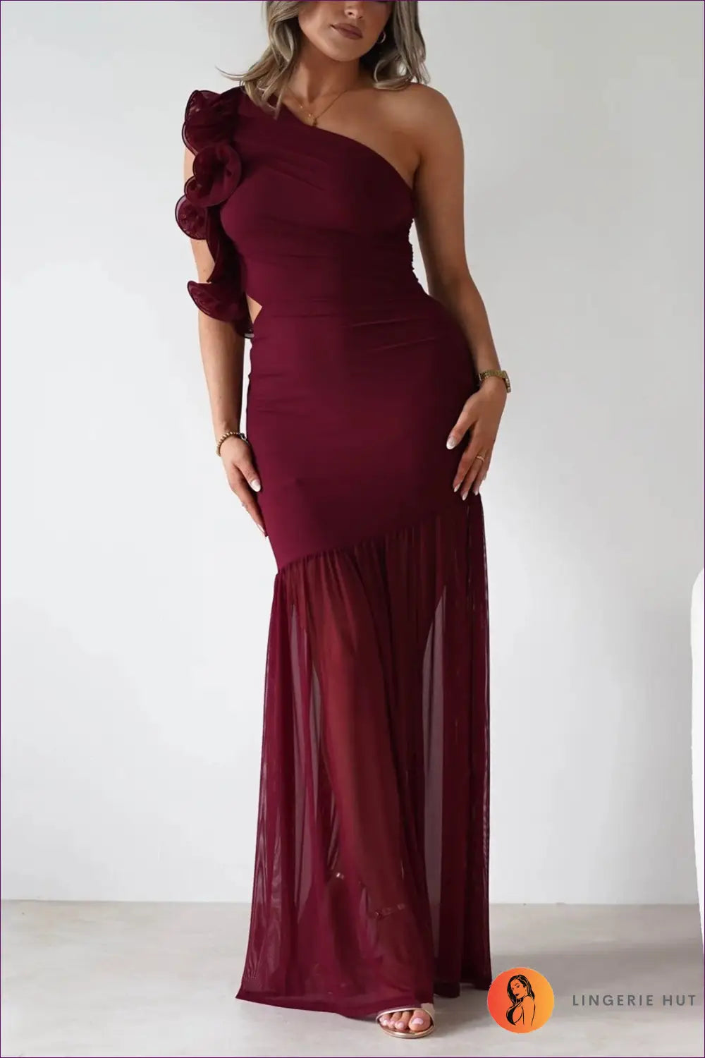 Bodycon Dress with Ruffle Trim - Warm Weather Poise - s / Burgundy - Casual • Cotton • Dresses • Everyday - Lingerie Hut