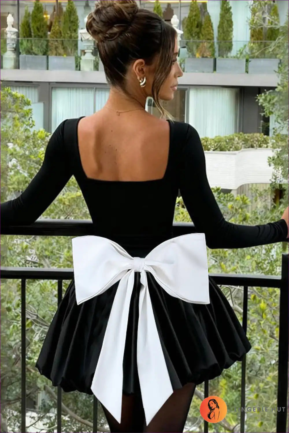 Bodycon Dress with Statement Bow - Playful Modern Muse for All Season, Bodycon, Boudoir, Cutout, Date Night