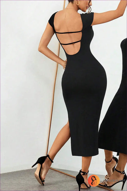 Bodycon Midi Dress with Cap Sleeves - Understated Glamour - Dresses - Lingerie Hut - Backless • Evening Wear • Formal