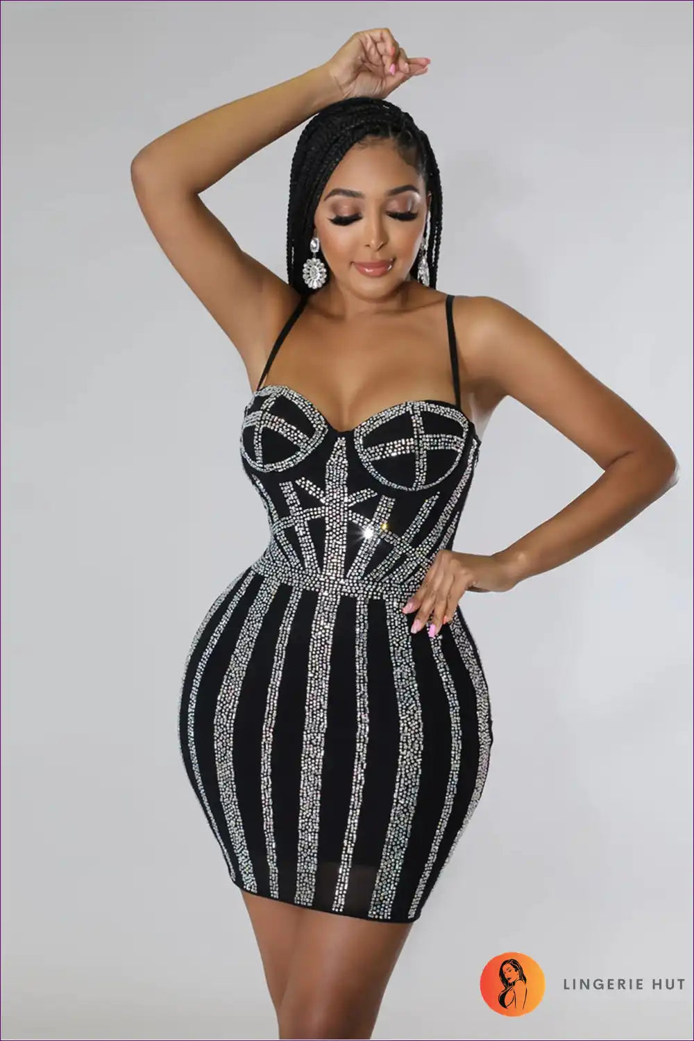 Bodycon Mini Dress with Rhinestone Straps for Party Nights Bodycon, Clubwear, Date Night, Glamour,