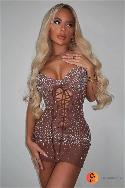 Bodycon Rhinestone Mini Dress - All Eyes on you - Dresses - Lingerie Hut - Clubwear • Cutout • Date Night