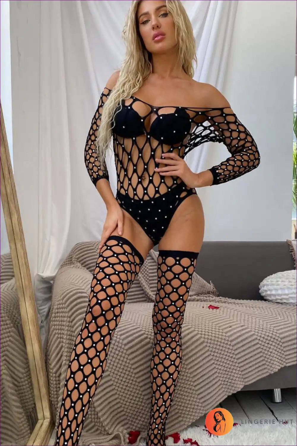 Bodystocking with Rhinestone Details - Glamorous Evenings for All Season, Bodysuit, Boudoir, Clubwear, Cutout