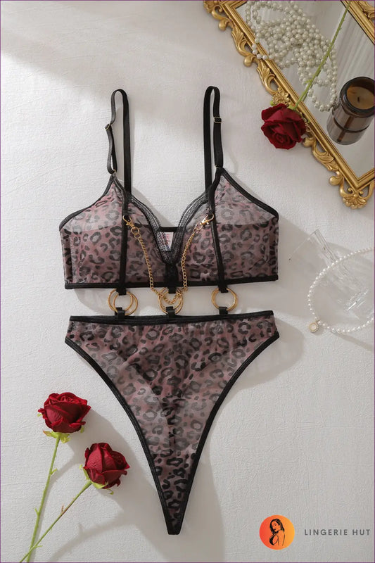 Brown Leopard Mesh Bodysuit with Chain Detail - After Dark - s / Teddies & Bodysuits - Boudoir • Date Night