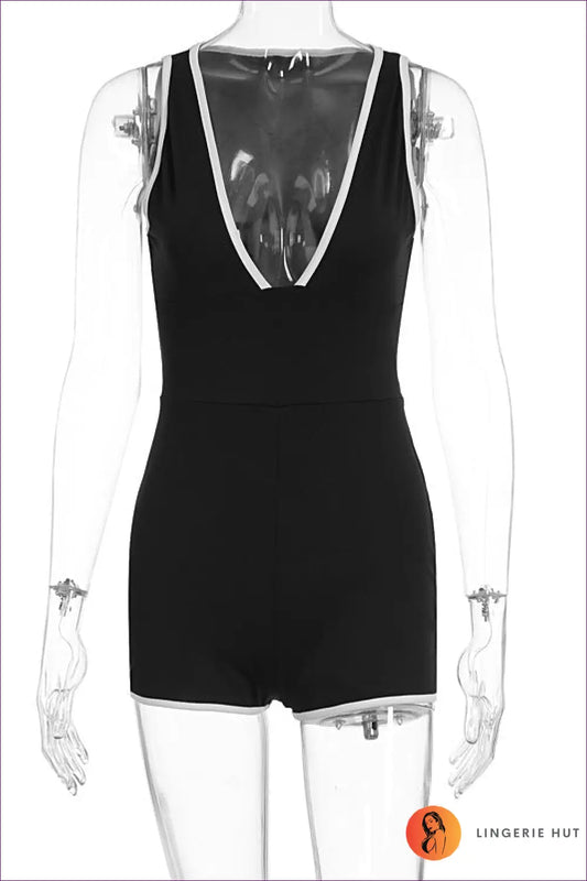 Bodysuit with Contrast Trim - Sporty Luxe - s / Black - Lingerie Hut - Activewear • All Season • Casual • Cutout