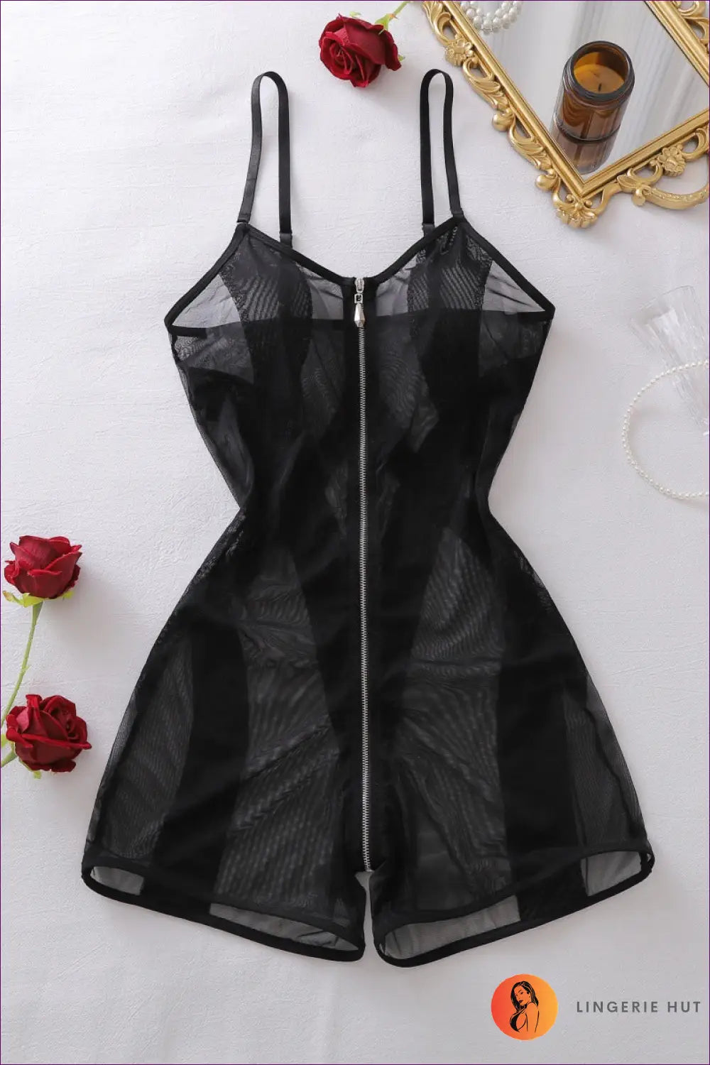 Black Mesh Bodysuit with Crisscross Strap Detail - After Dark - s / Teddies & Bodysuits - Boudoir • Date Night