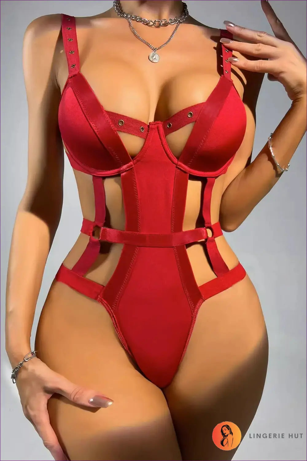 Cut-out Bodysuit with Architectural Lines - Bold but Wearable - s / Red - Lingerie Hut - All Season • Backless