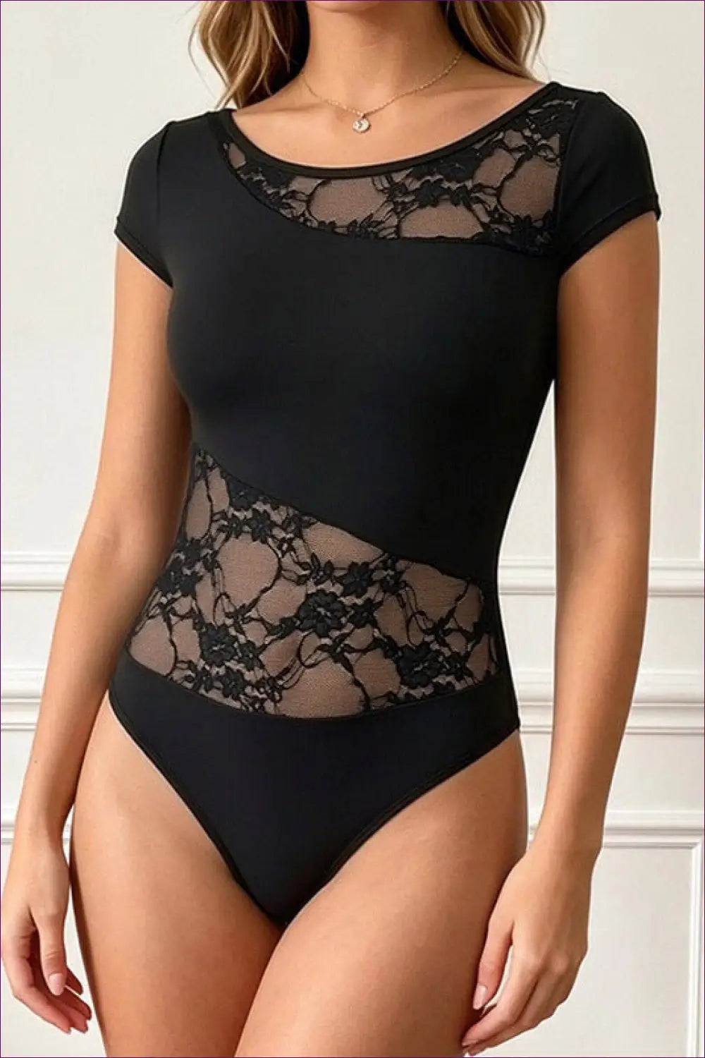 Bodysuit with Diagonal Lace Panel - Modern Confidence - Teddies & Bodysuits - Boudoir • Corset • Date Night