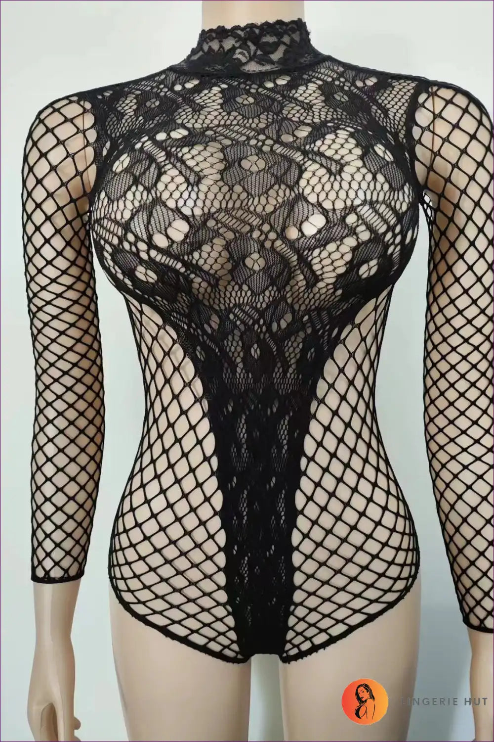 Bodysuit with Fishnet Sleeves - Romantic Edge for All Season, Bodysuit, Boudoir, Cutout,