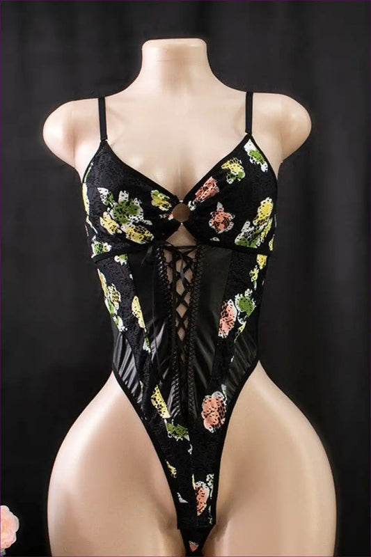 Bodysuit with Floral Embroidery - Midnight Confidence for All Season, Backless, Bodysuit, Boudoir, Cutout
