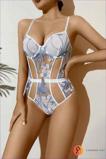 Bodysuit with Floral Mesh and Cut-out Waist - Modern Romance for All Season, Bodysuit, Boudoir, Cutout, Date