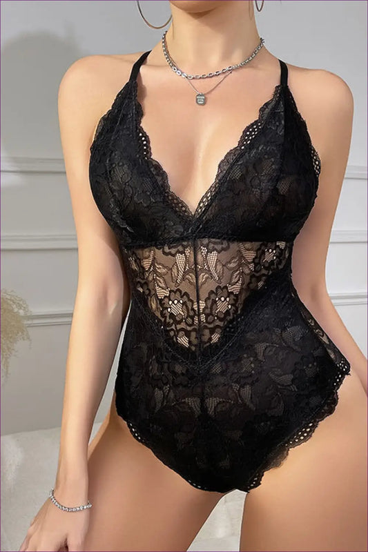 Bodysuit with Halter Lace Panel - Confident Evenings - Teddies & Bodysuits - Boudoir • Corset • Date Night