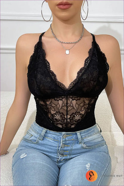 Bodysuit with Halter Lace Panel - Confident Evenings - Teddies & Bodysuits - Boudoir • Corset • Date Night