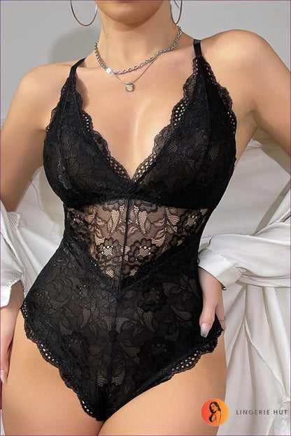 Bodysuit with Halter Lace Panel - Confident Evenings - s / Black [no Steel Ring Without Chest Pad]] - Teddies &