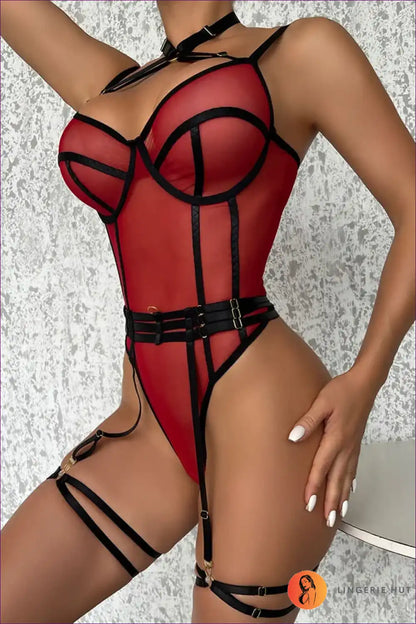 Bodysuit with Harness Detail and Sheer Panels - Bedroom Drama for Bodysuit, Boudoir, Cutout, Date Night,