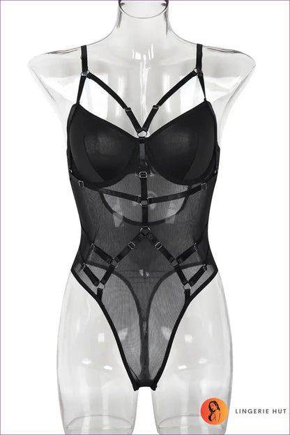 Bodysuit with Harness Details - Architectural Edge for All Season, Bodysuit, Boudoir, Clubwear, Cutout