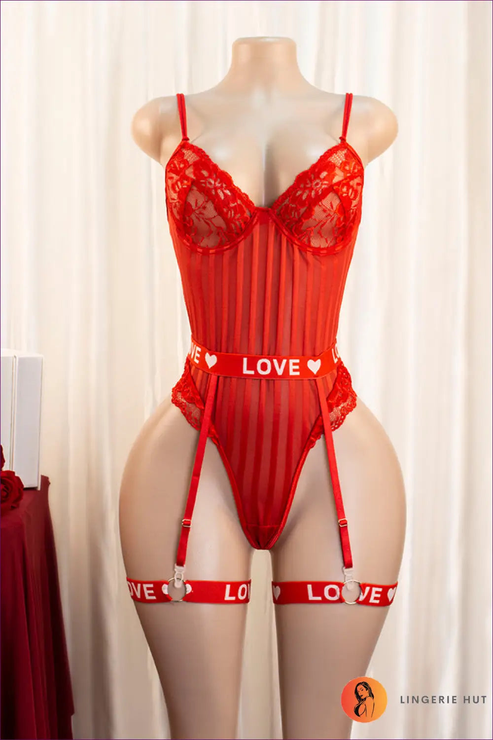 Lace Bodysuit with Garter Detail - Worth a Second Look - s / Red - Lingerie Hut - All Season • Babydoll • Boudoir