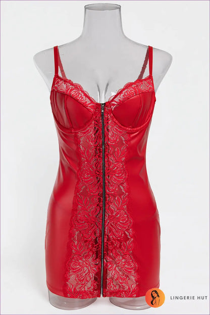 Red Faux Leather Babydoll with Lace Insert - After Dark - s / Babydolls & Dresses - Boudoir • Date Night