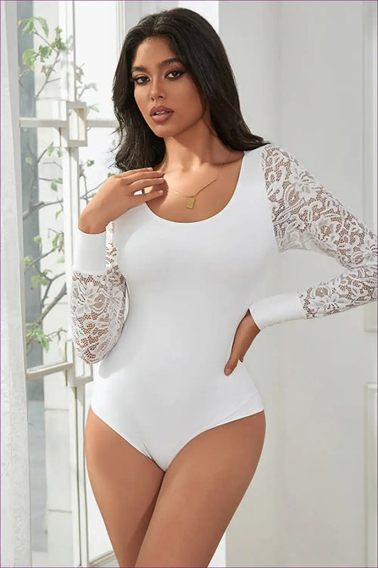 Bodysuit with Lace Sleeves - Effortless Elegance for All Season, Backless, Bodysuit, Evening Wear, Everyday