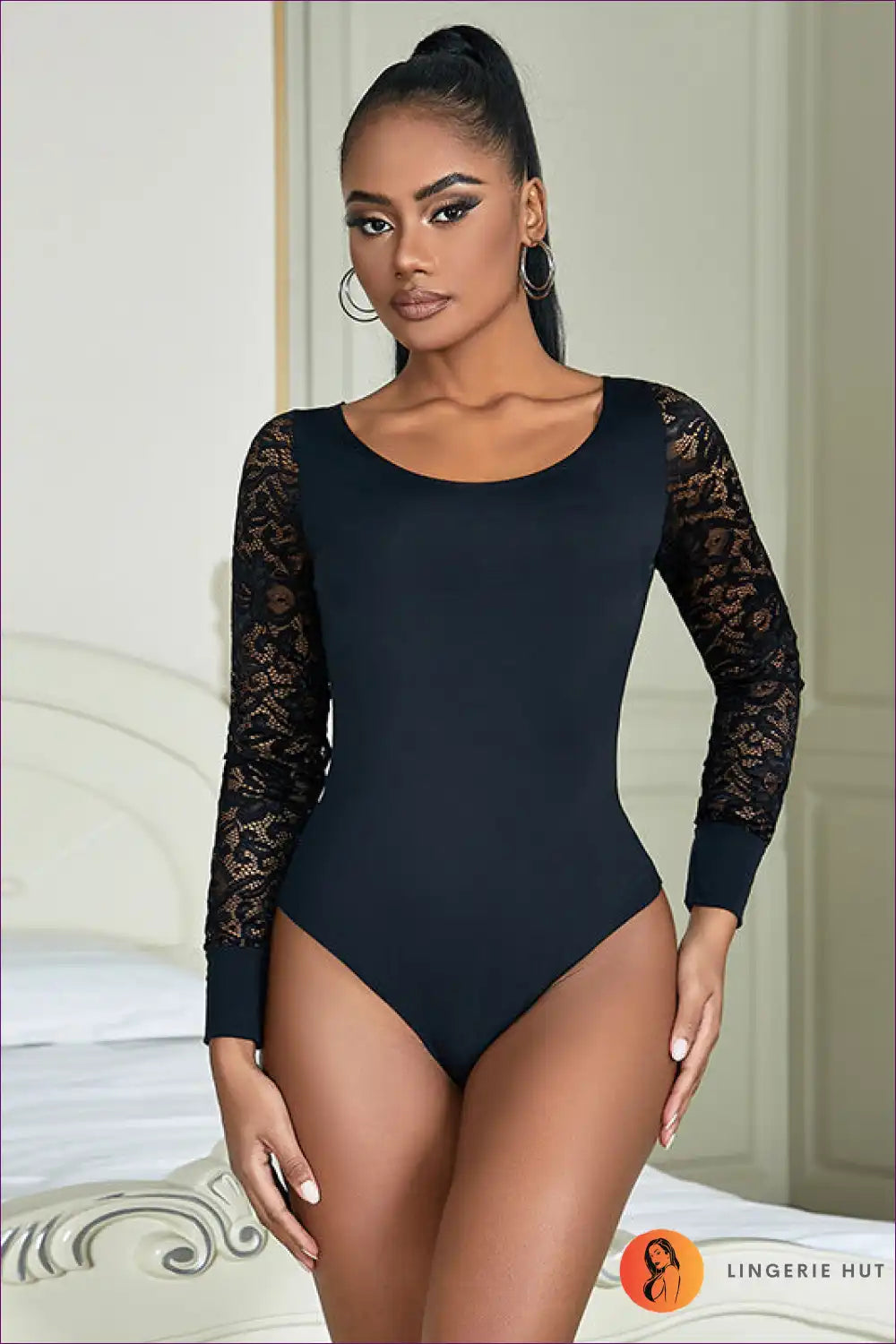 Bodysuit with Lace Sleeves - Effortless Elegance for All Season, Backless, Bodysuit, Evening Wear, Everyday