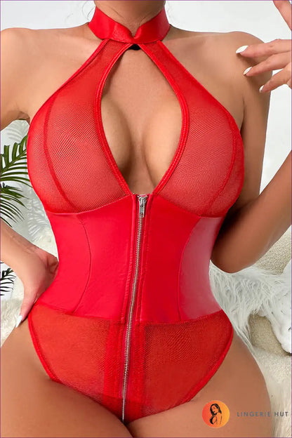 Bodysuit with Mesh Cut-outs - Modern Edge for All Season, Bodysuit, Boudoir, Clubwear, Cutout