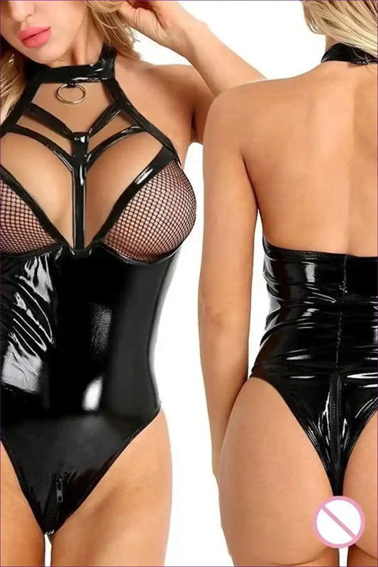 Bodysuit with Mesh and Glossy Finish - Bold Night Energy for Bodysuit, Boudoir, Clubwear, Cutout, Date Night