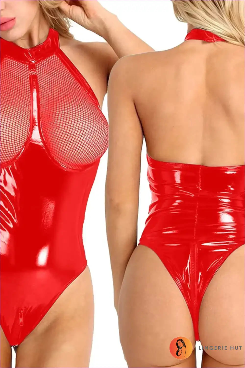 Bodysuit with Mesh and Glossy Finish - Bold Night Energy for Bodysuit, Boudoir, Clubwear, Cutout, Date Night