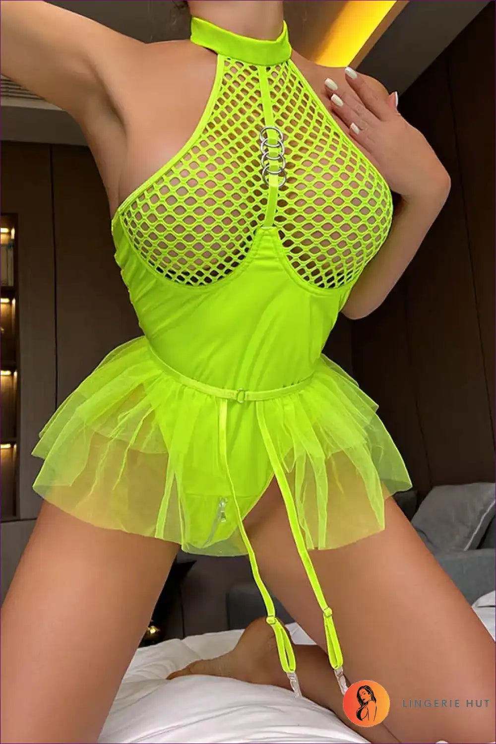 Bodysuit with Ruffled Lace and Sheer Panels - Soft Petal Ritual for Bodysuit, Boudoir, Everyday, Floral,