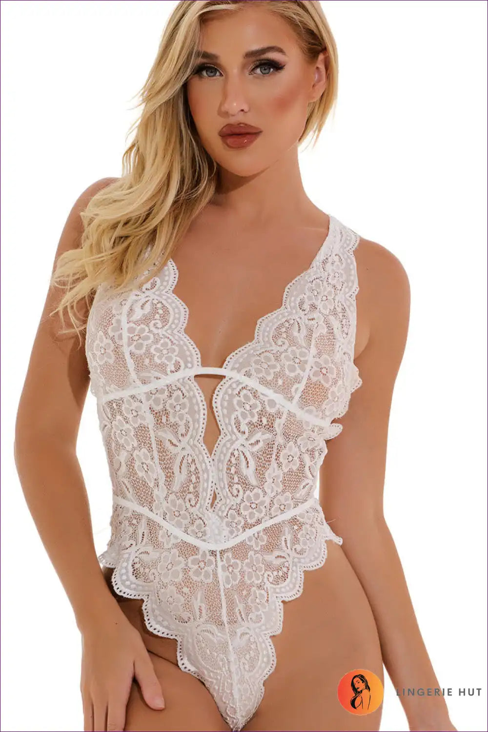 Bodysuit with Scalloped Lace Trim - Romantic Evenings for A-line, Bodysuit, Boho, Boudoir, Date Night