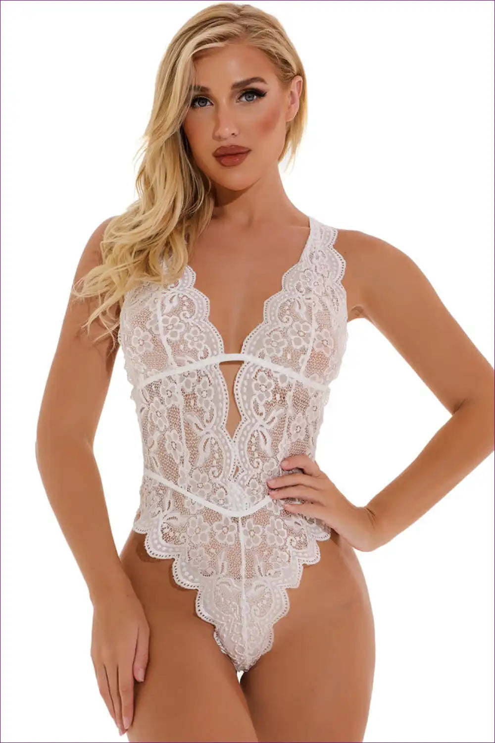 Bodysuit with Scalloped Lace Trim - Romantic Evenings for A-line, Bodysuit, Boho, Boudoir, Date Night