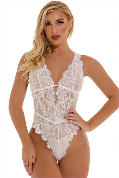 Bodysuit with Scalloped Lace Trim - Romantic Evenings for A-line, Bodysuit, Boho, Boudoir, Date Night