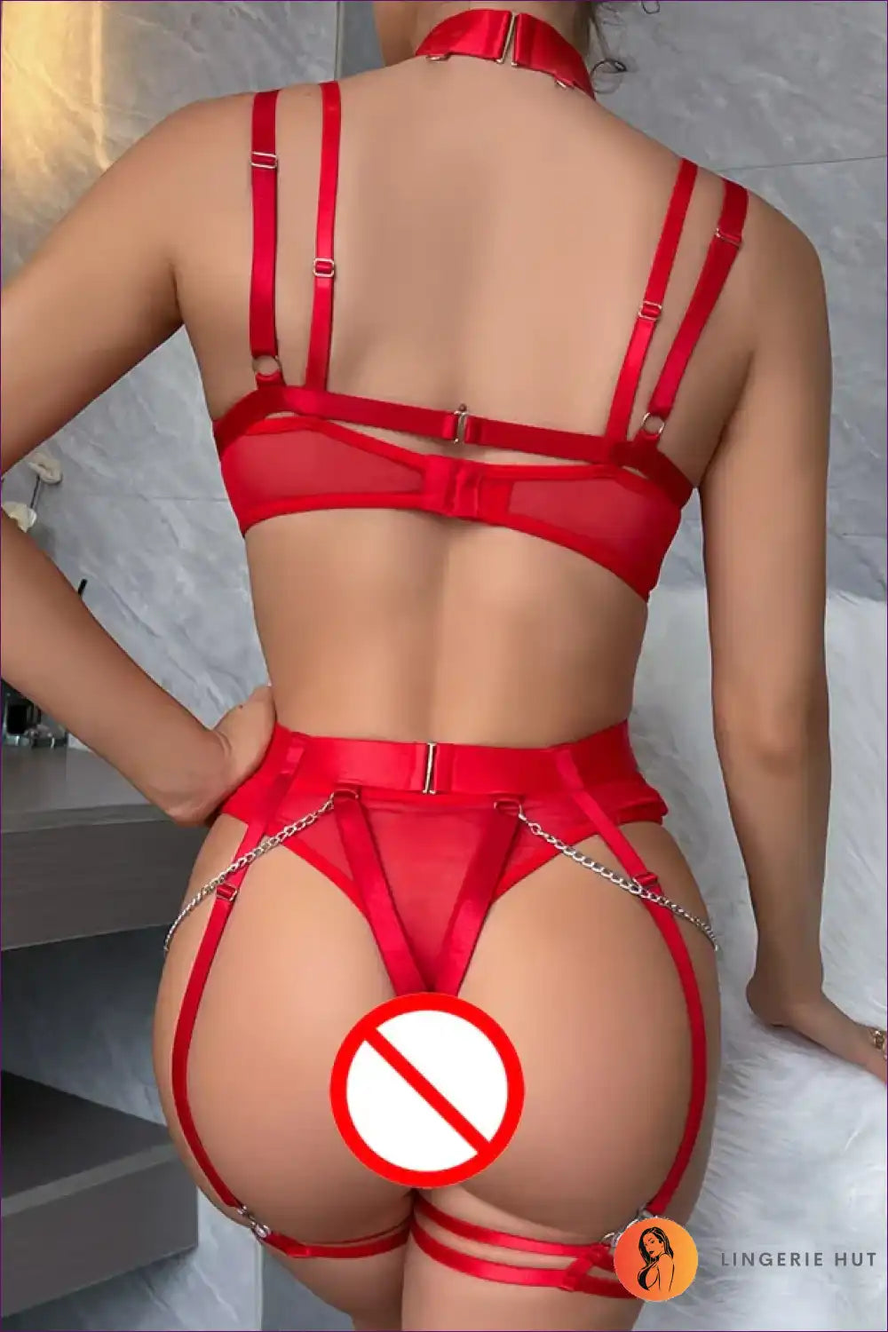 Bodysuit Set with Harness and Chains - Bold Night Energy for Bodysuit, Boudoir, Choker, Clubwear, Cutout