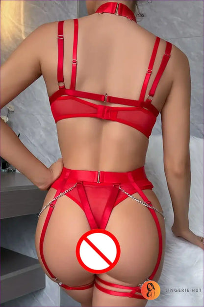 Bodysuit Set with Harness and Chains - Bold Night Energy for Bodysuit, Boudoir, Choker, Clubwear, Cutout