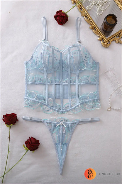 Bodysuit with Sheer Mesh Cutout - Private Luxury - s / Light Blue - Boudoir • Date Night • just in - Lingerie Hut