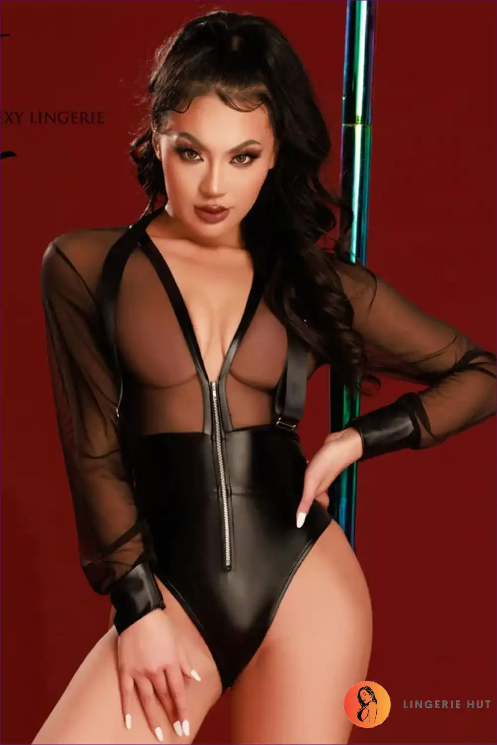 Bodysuit with Sheer Mesh Panels - After-dark Confidence for Bodysuit, Boudoir, Clubwear, Date Night, Evening