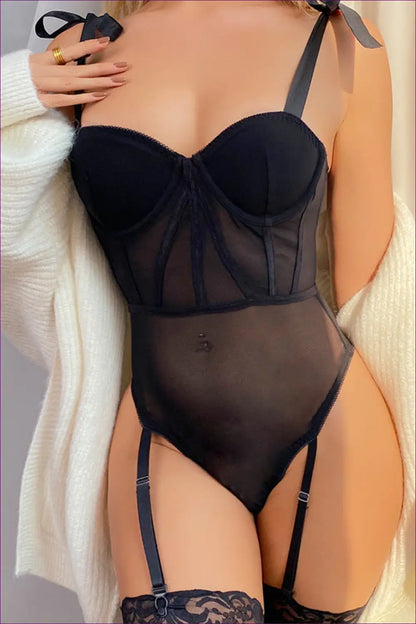 Bodysuit with Sheer Mesh Panels - Architectural Edge - Lingerie Hut - All Season • Backless • Boudoir • Cutout