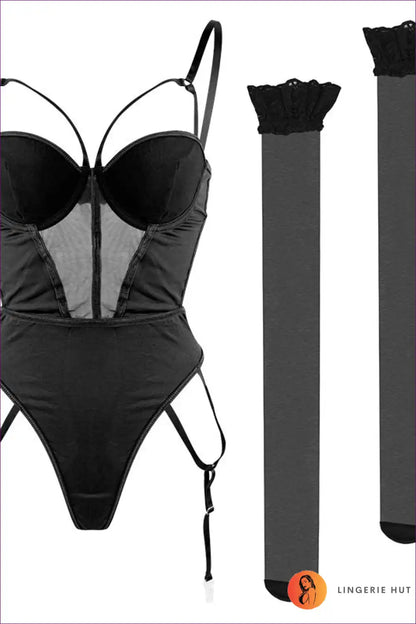 Bodysuit with Sheer Panels - Architectural Allure for All Season, Bodysuit, Boudoir, Cutout, Date Night