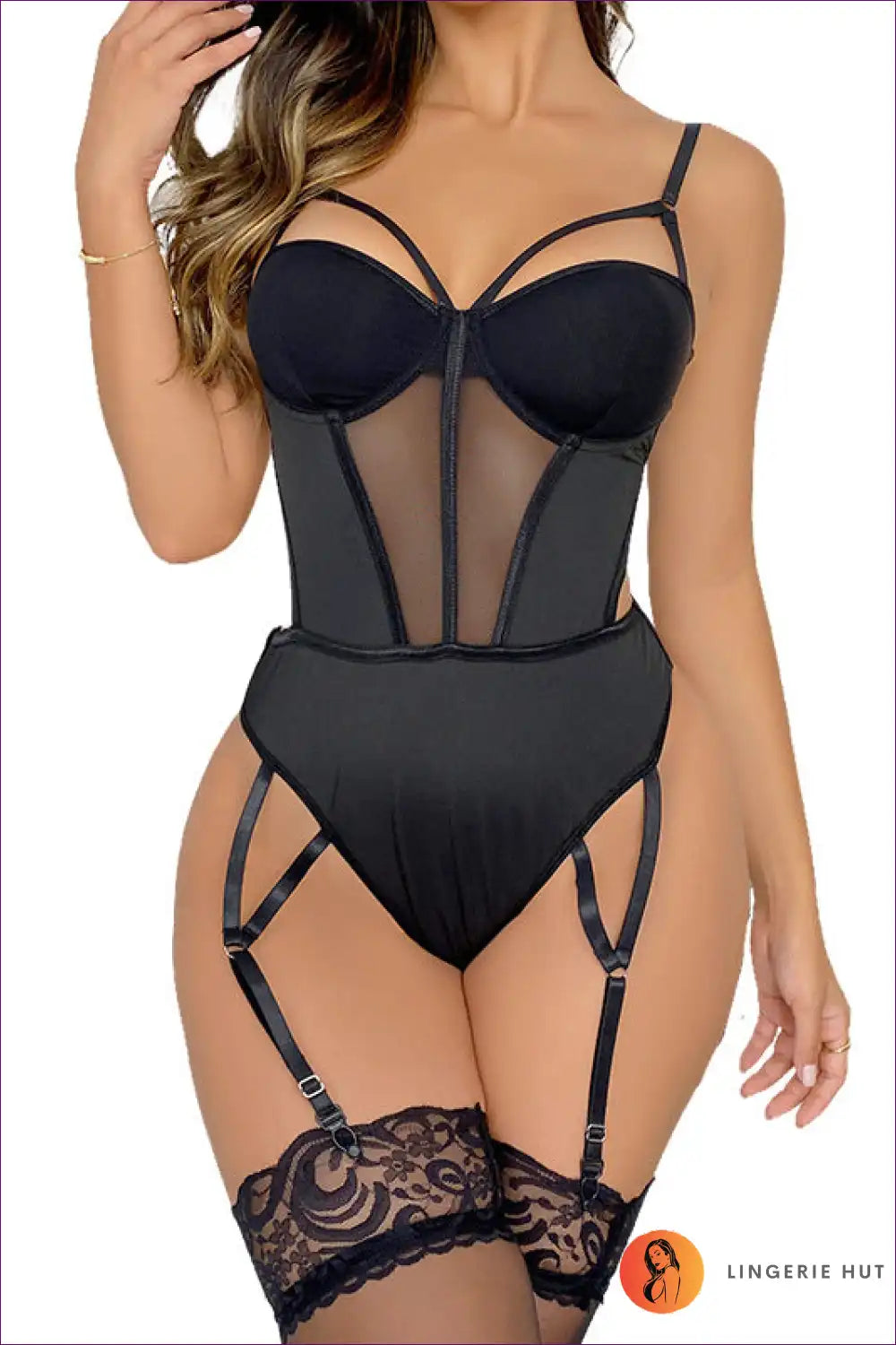 Bodysuit with Sheer Panels - Architectural Allure for All Season, Bodysuit, Boudoir, Cutout, Date Night