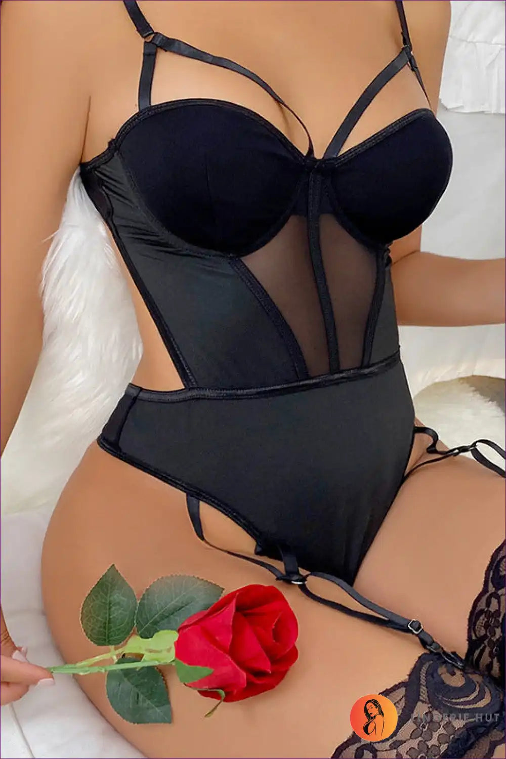 Bodysuit with Sheer Panels - Architectural Allure for All Season, Bodysuit, Boudoir, Cutout, Date Night