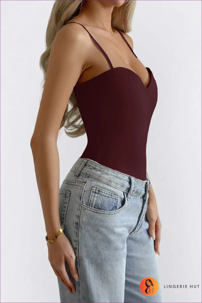 Bodysuit with Sweetheart Neckline - Effortless Elegance - s / Wine Red - Lingerie Hut - All Season • Autumn • Bodycon