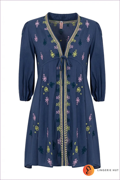 Captivate The Crowd With Our Bohemian-inspired Embroidered Dress. Intricate Details, Seasonal Versatility.